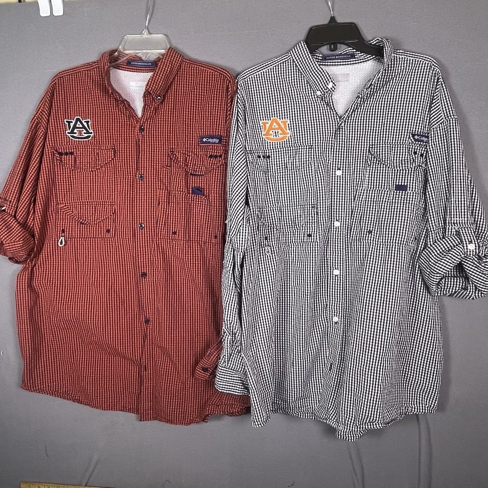 Columbia Auburn Tigers PFG Super Bonehead Sleeve Fishing Shirt Lot Of 2, Sz 2XL
